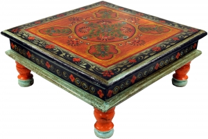 Bemalter kleiner Tisch, Minitisch, Blumenbank - Ornament orange - 16x38x38 cm 
