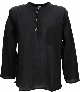 Nepal Fischerhemd, Goa Hippie Hemd, Yogahemd, Freizeithemd - schwarz