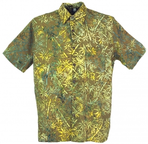 Hippiehemd, Hawaiihemd, Batik Hemd - olive