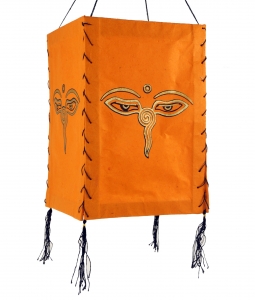 Lokta Papier Hänge Lampenschirm, Deckenleuchte aus handgeschöpftem Papier - Buddhas Augen orange - 28x18x18 cm 