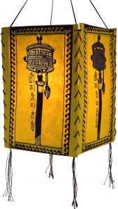 Lokta Papier Hänge Lampenschirm, Deckenleuchte aus handgeschöpftem Papier, Gebetsmühle - gelb - 28x18x18 cm 