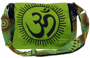 Schultertasche, Hippie Tasche, Goa Tasche Om - grün - 23x28x12 cm 