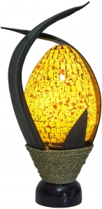 Tischlampe / Tischleuchte, handgemacht in Bali, Palmholz, Glasmosaik - Model Tandori - 39x25x16 cm 
