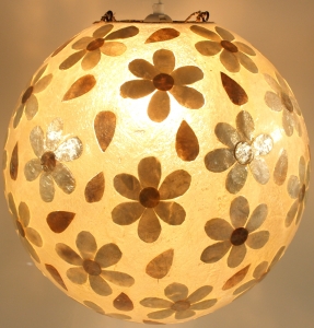 Ceiling lamp/ceiling light, handmade in Bali, fiberglass with Capiz pattern - model Mila - 45x45x45 cm Ø45 cm