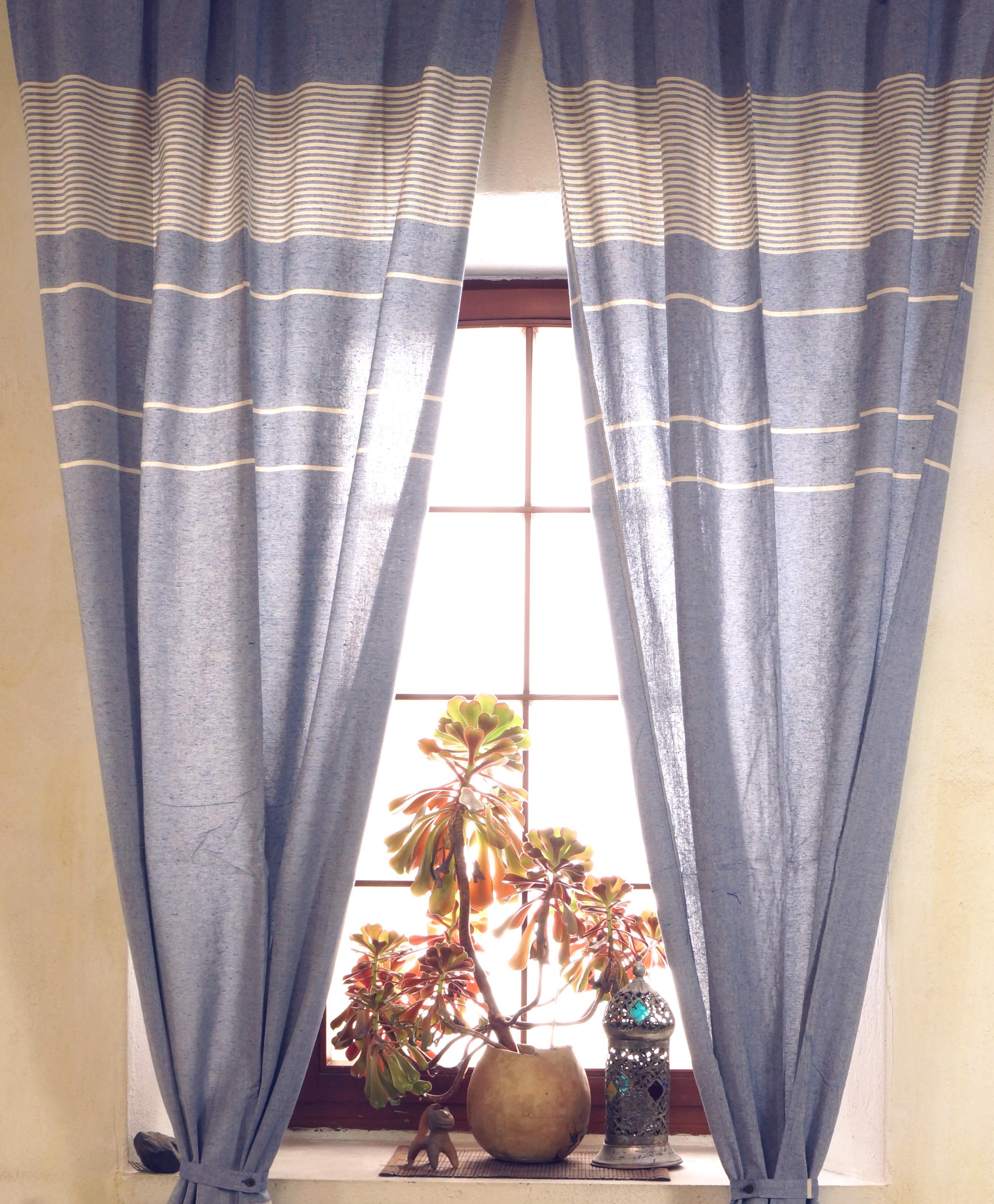 Boho Vorhänge, Gardine (1 Paar ) mit Schlaufen, ethno Style Vorhang - blau