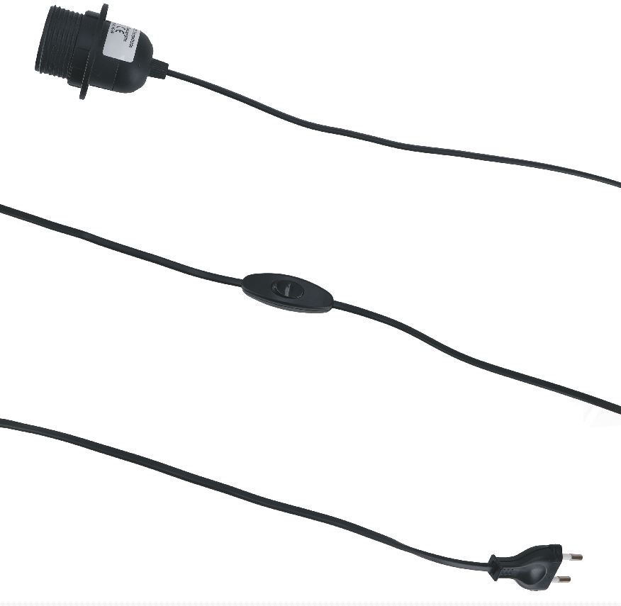 Anschlusskabel, Steckerleitung, Zuleitung, Lampen Kabel mit Schalter und Fassung  einzeln verpackt - 4m - schwarz / E27