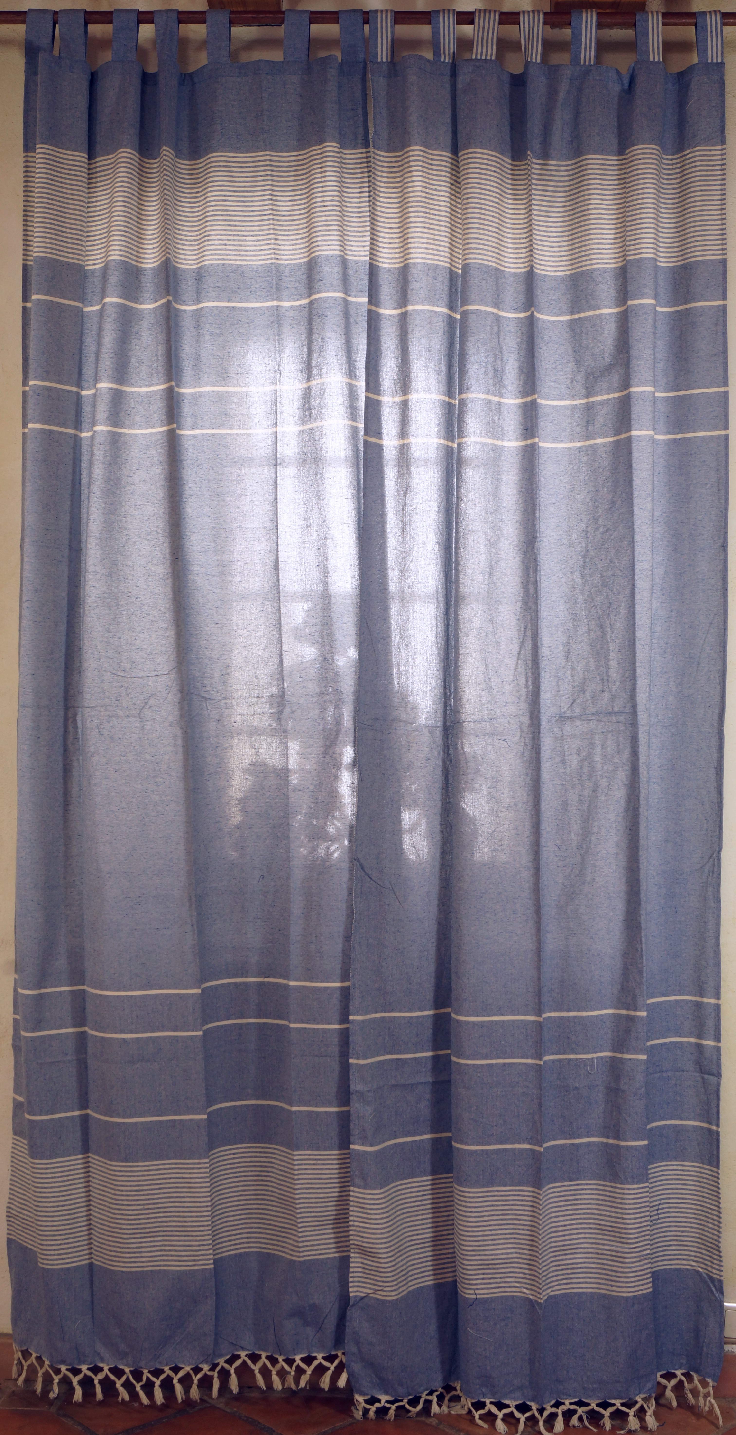 Boho Vorhänge, Gardine (1 Paar ) mit Schlaufen, ethno Style Vorhang - blau