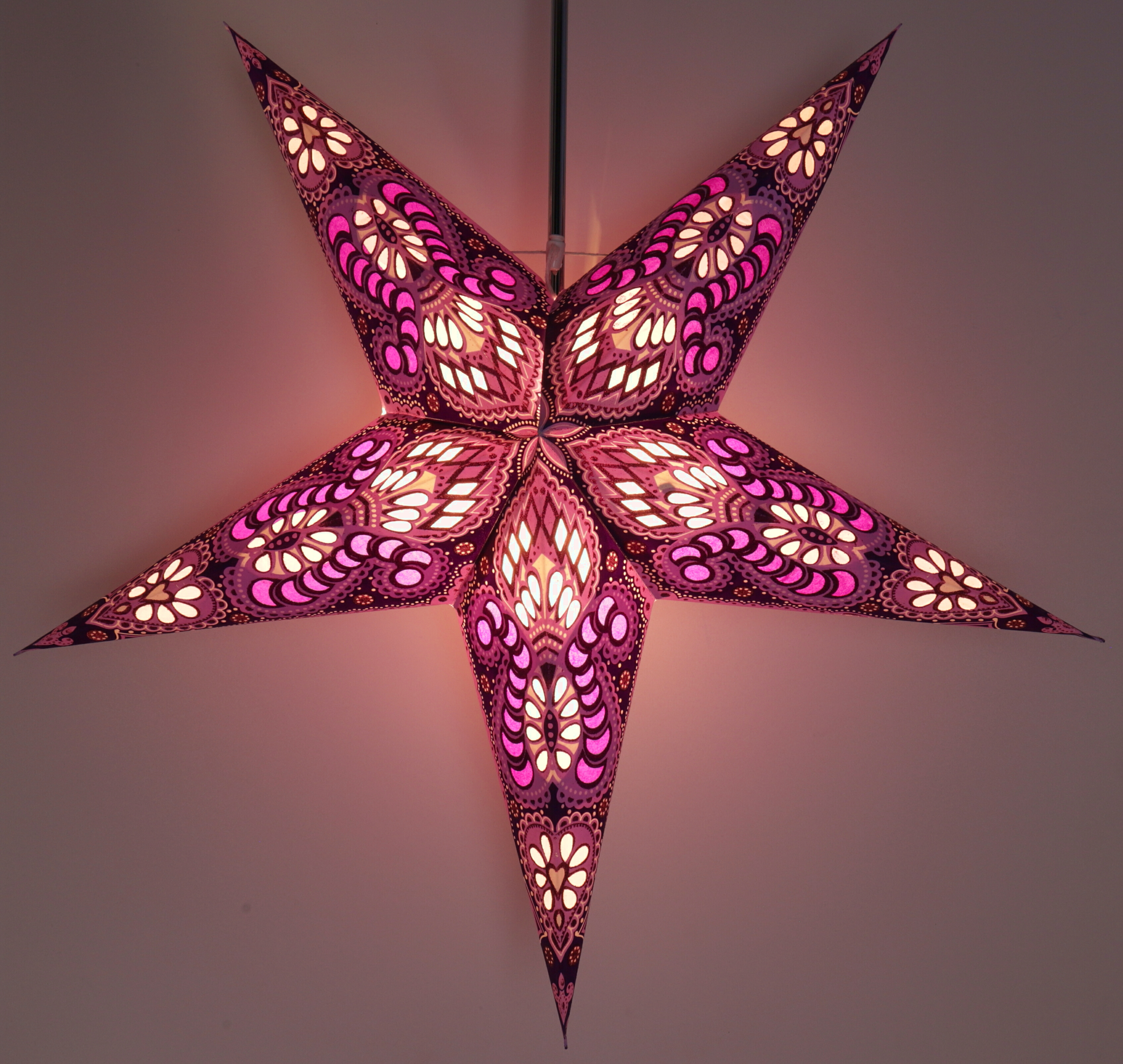 Papierstern Leuchtstern Weihnachtsstern pink lila rot 60cm inkl Kabel Fassung 