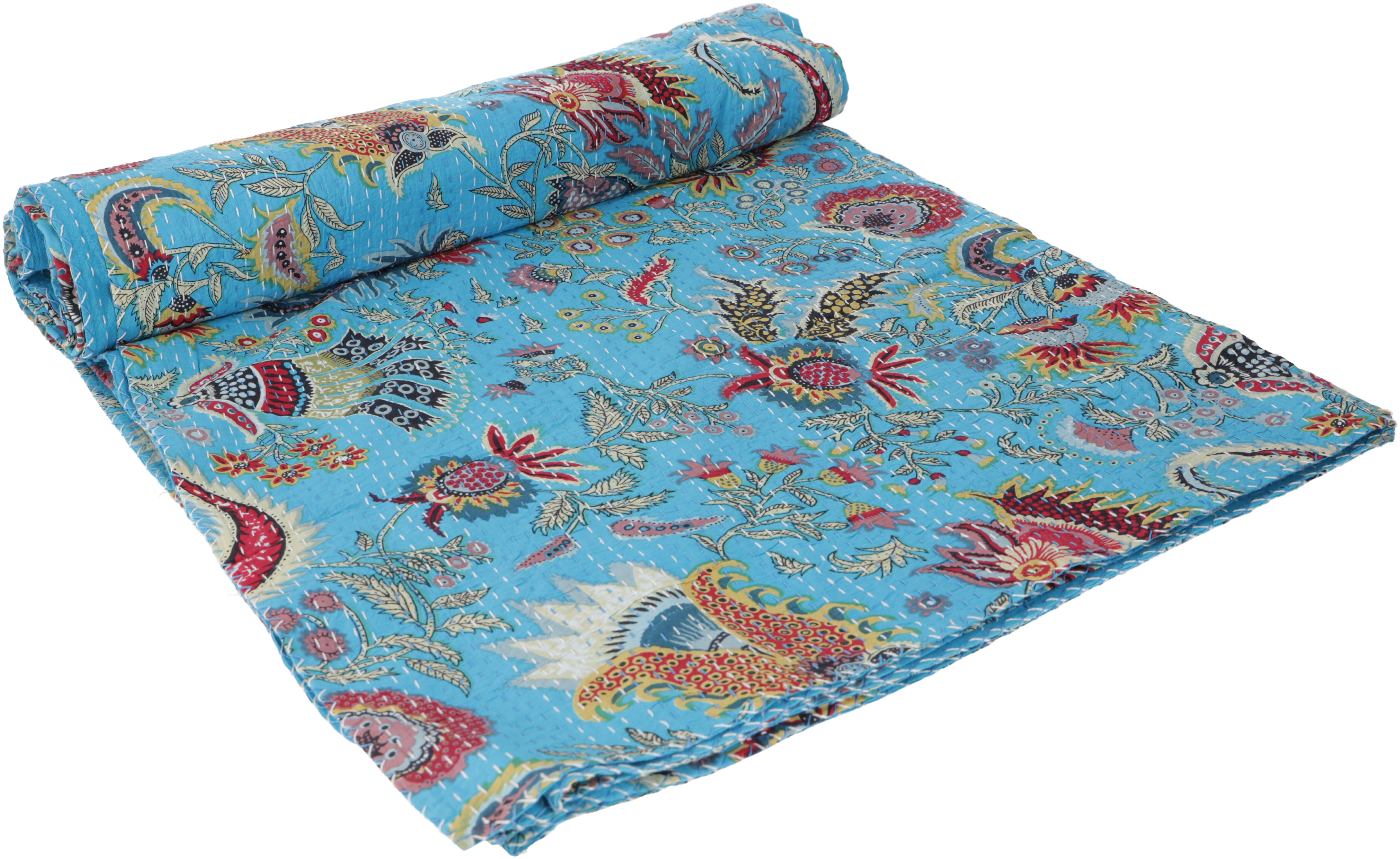 Tagesdecken Wandtücher Brokatdecke Bettüberwurf GolddruckTürkis/Blau aus Indien 