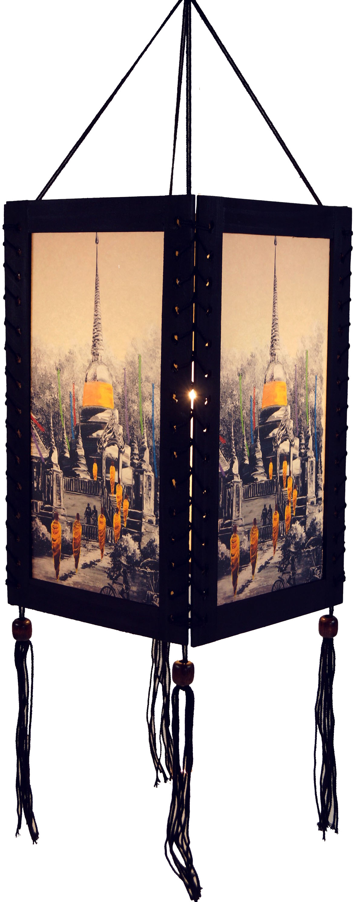 Thai Decoration Hanging Lamp Mood Lamp Made Of Wood Handmade Paper Stupa 35x17x17 Cm
