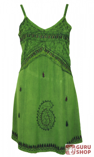 Besticktes indisches Kleid, Boho Minikleid - grün Design 11