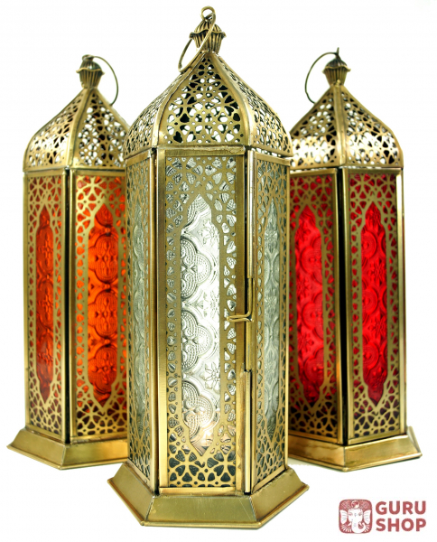Windlicht Orientalische Messing/Glas Laterne in marrokanischem Design 