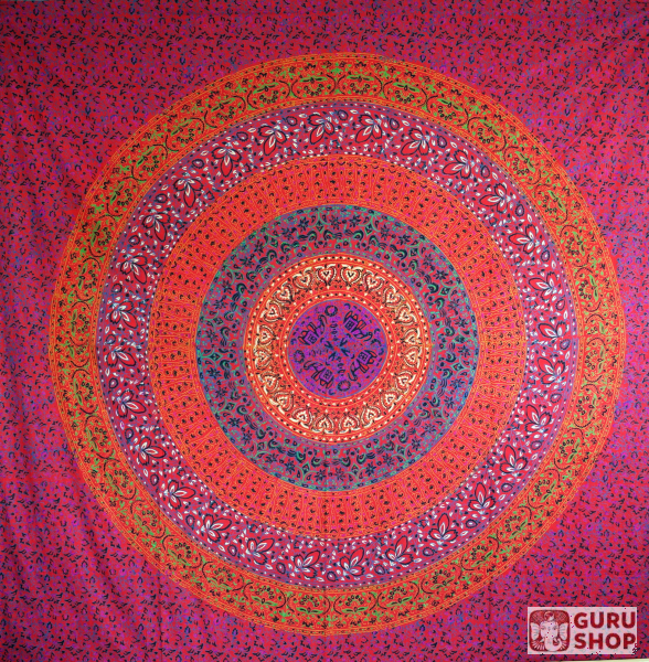Guru-Shop Boho-Style Wandbehang Sofa /Überwurf Indische Tagesdecke Mandala Druck- Rot//lila//klein Bett/überwurf Baumwolle 225x150 cm