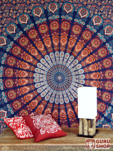 Indische Decke Tagesdecke Wandbehang Überwurf Dekoration Mandala 135 x 215 cm 
