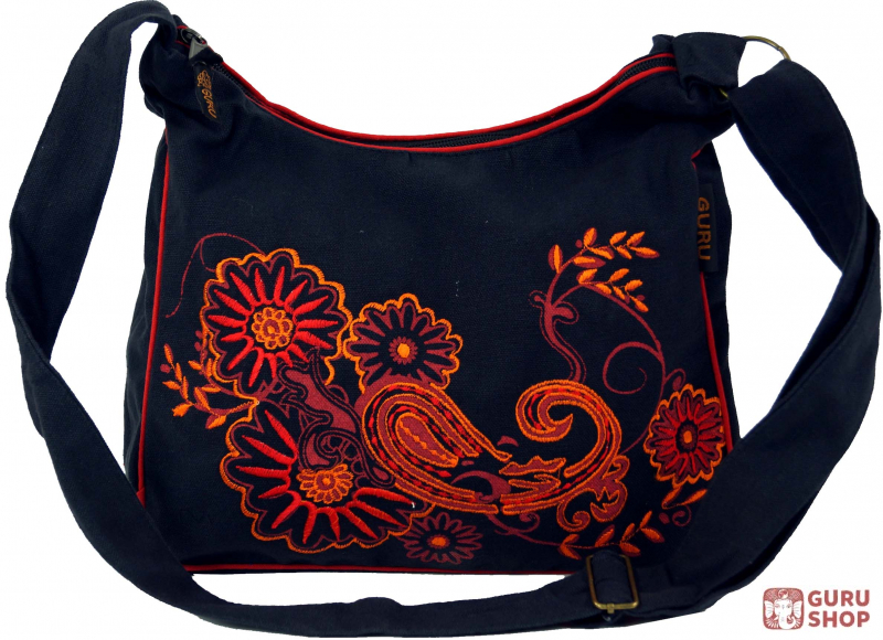 Shoulder bag, hippie bag, goa bag - black/red - 23x28x12 cm