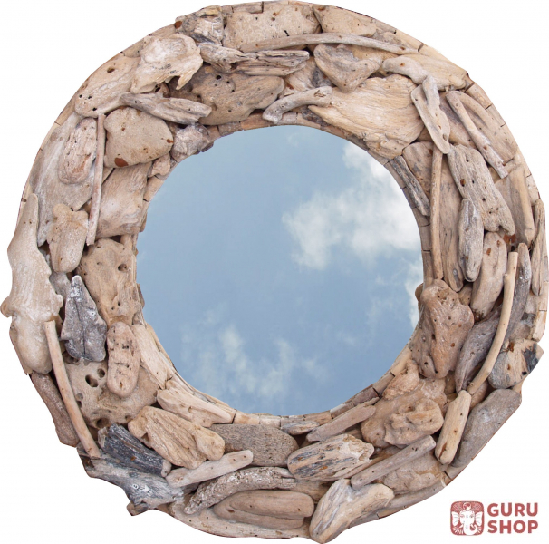Round Driftwood Mirror Decoration, Driftwood Framed Round Mirror
