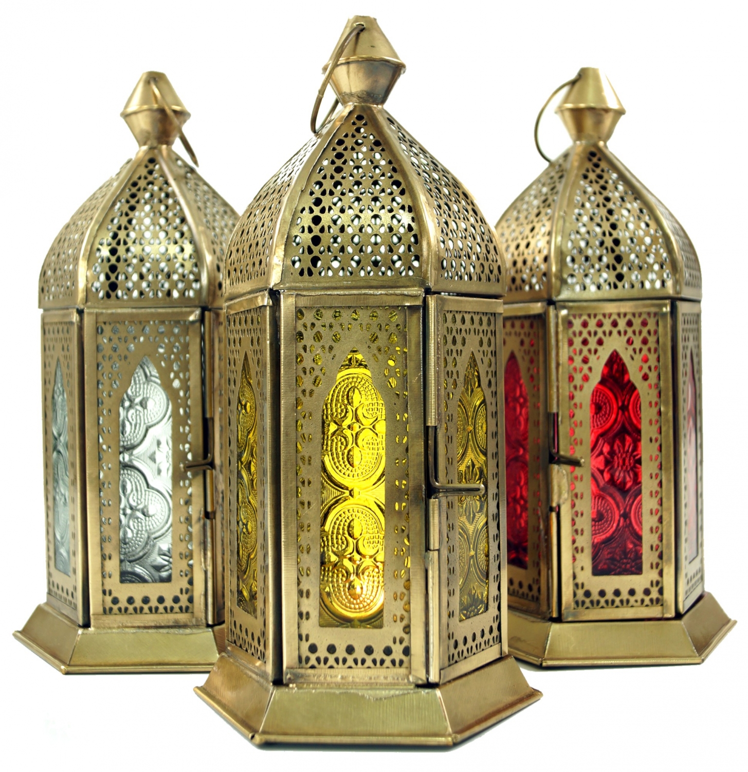 Farblos 21x9,5x9,5 cm Windlicht Farbe: Farblos Orientalische Laternen Guru-Shop Orientalische Messing/Glas Laterne in Marrokanischem Design