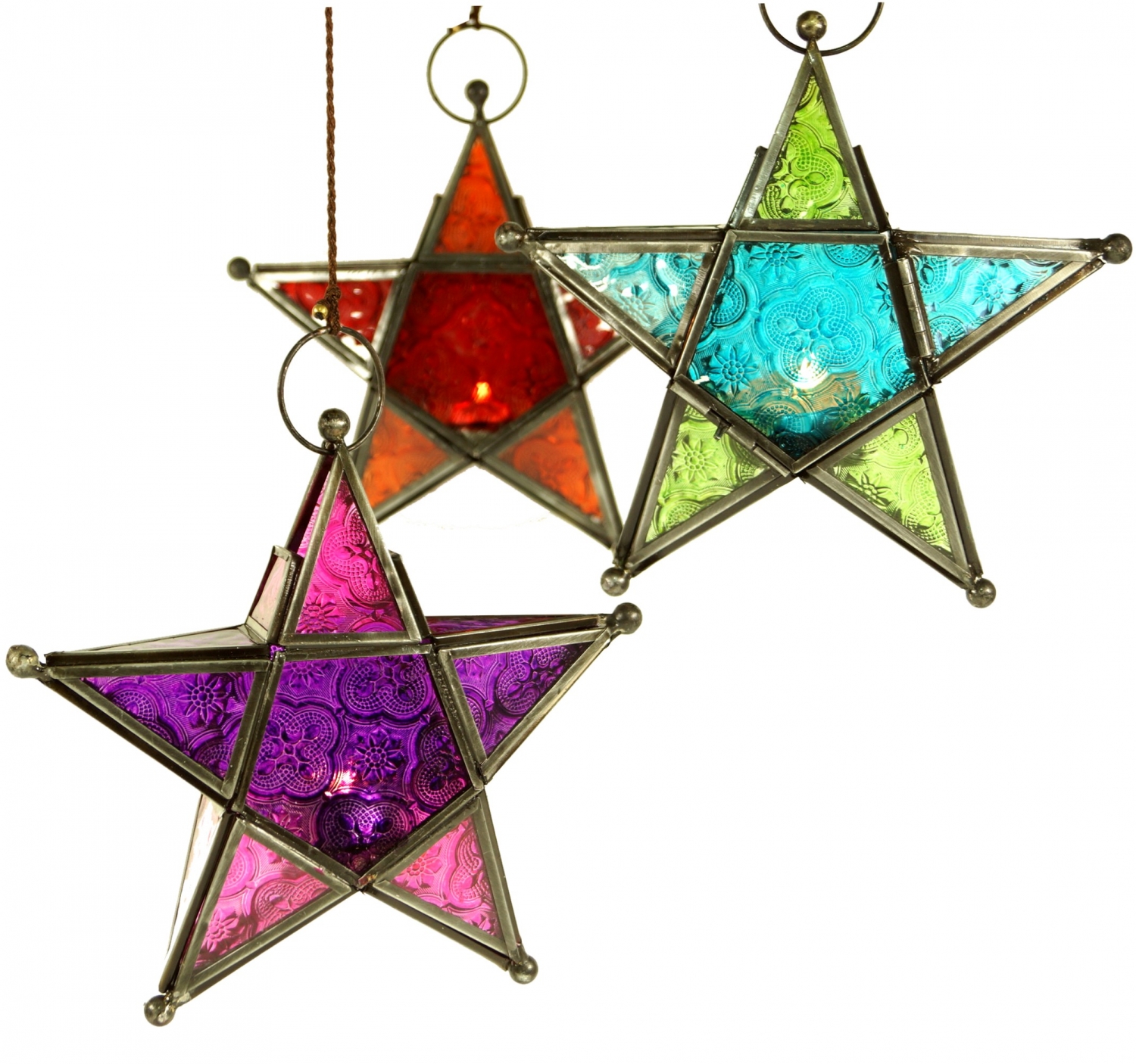Kobolo Laterne Windlicht Stern aus Metall mit Lochmuster Kerzenhalter Blattmuster