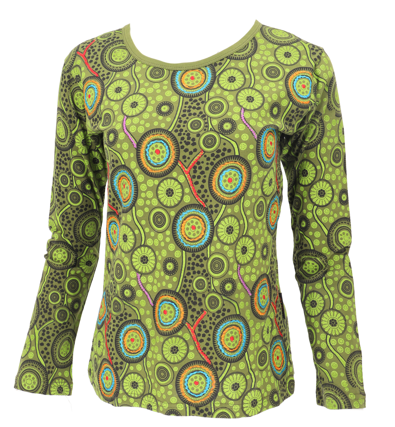 Besticktes Langarmshirt Hippie chic Retro - gr�n