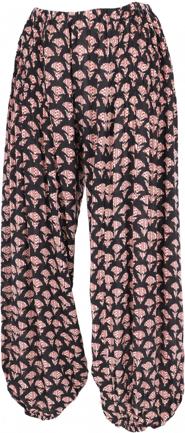 Luftige Muckhose, Boho Pluderhose, Pumphose - schwarz/beige