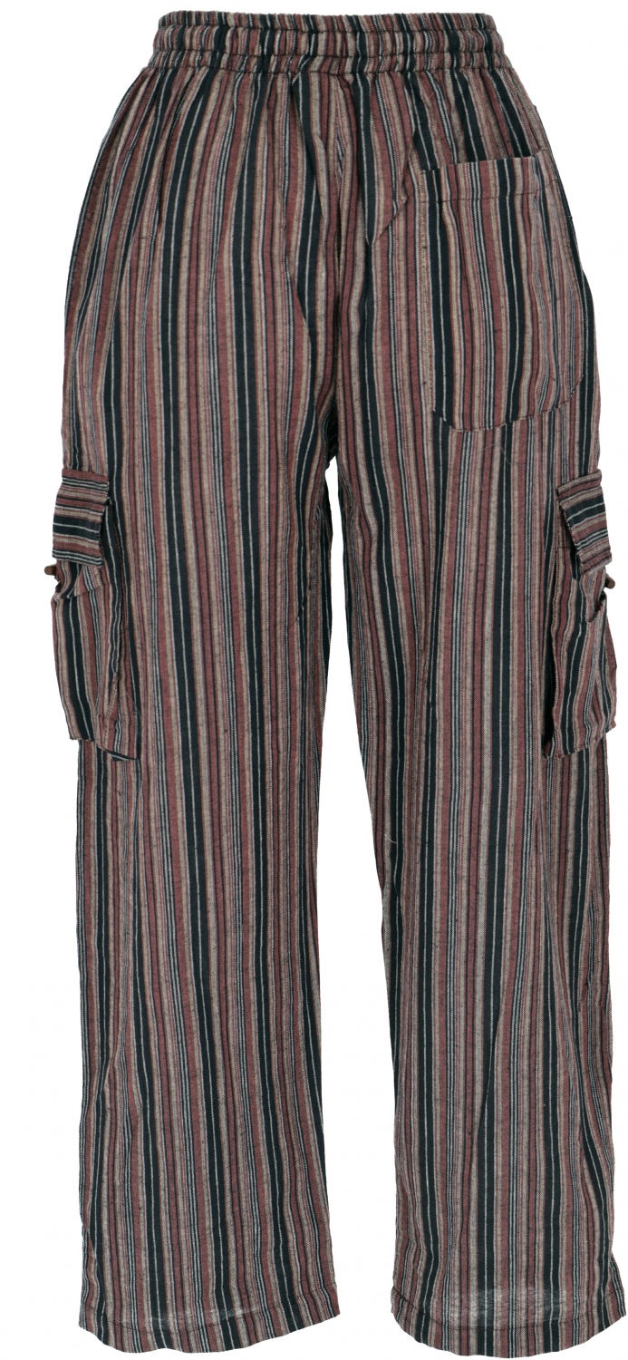 Striped yoga pants, unisex cotton goa pants - black/brown