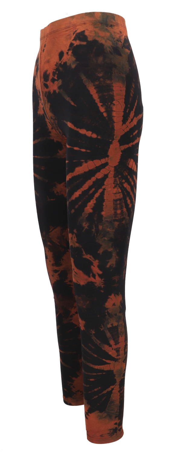 Unikat Batik Damen Leggings, Stretch Hose f�r Frauen, Yogahose - schwarz/rostbraun