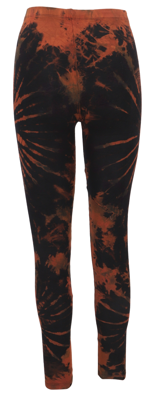 Unikat Batik Damen Leggings, Stretch Hose f�r Frauen, Yogahose - schwarz/rostbraun